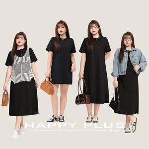 เดรสเสื้อยืดรันฉี คอกลม ทรงหลวม สีดำ ยาว/สั้น ไซส์พลัส ชุดลำลองสำหรับผู้หญิง สวมใส่ได้ทุกวัน - Product Image 5