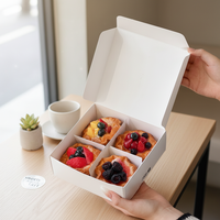 Boîte à donuts carrée pliable en carton blanc biodégradable avec impression de logo personnalisée, 4 pièces, style simple