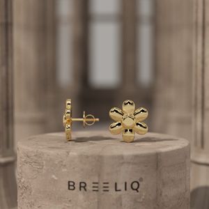 Pendientes de Oro Sólido de 14K con Diseño Floral Minimalista, Joyería Fina para Mujer, Uso Diario - Product Image 3