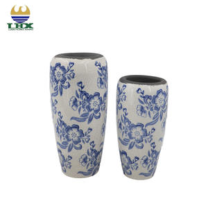 파란색과 흰색 세라믹 꽃병 세트, 가정 장식을 위한 크고 작은 크랙 글레이즈 Chinoiserie 꽃 도자기 꽃병 - Product Image 2