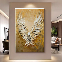 Art mural aigle doré animal luxe moderne, peinture toile peinte main texture feuille d’or, grand déco maison haut de gamme