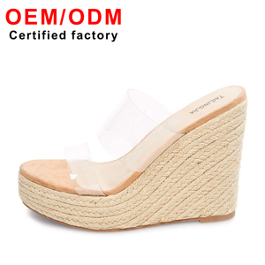 Sandal hak Wedge untuk wanita, sandal terbuka berkualitas tinggi dengan desain tenun Platform elegan untuk wanita - Product Image 1