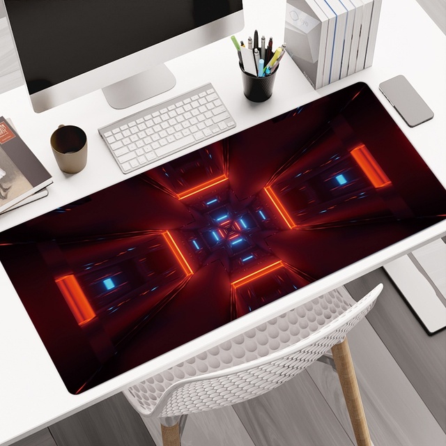 Factory Price Custom Image Large Anime Gaming Mouse Pad Abstract Geometric Black XXL Rubber Base Stitched Edges