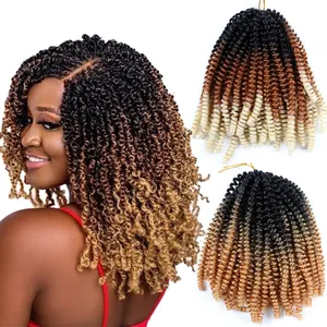 AliLeader 8inch Afro Twist Braid Crochet Hair Ombre Spring Curls Synthetic Hair Extension Kinky Spring Twist Crochet Hair