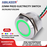 ABILKEEN Interrupteur à bouton piézoélectrique avec anneau LED rouge en acier inoxydable étanche IP68 IK09 de 22 mm avec câbles de 200 mm