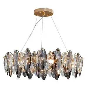 Lustre postiço de cristal redondo, luminária decorativa de cristal para sala de estar, quarto, pendurado, para iluminação interna