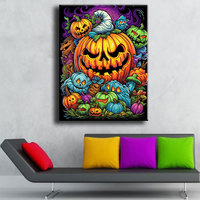 Ever Moment Kit lukisan berlian Halloween, bor penuh seni Resin serat pendek kanvas labu dekorasi dinding ASF3042