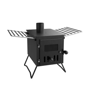 Premium air system wood burning stove with glass fireplace for wall tents and houses