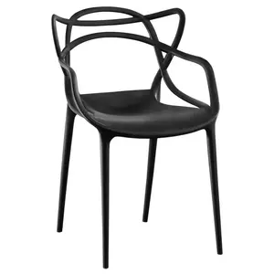 Grosir berwarna hitam putih PP kursi tumpuk plastik untuk ruang makan dengan desain yang nyaman dan penuh warna