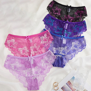 Chic Floral Lace Briefs Comfy, Breathable, Semi-Sheer, Women Lingerie Underwear Soft Intimate <b>Panties</b> With Delicate Design - Product Image 1