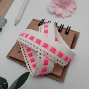Vente en gros HH4K Largeur personnalisée Sergé Sangle élastique mince Spandex/Nylon Bande de reliure Noir Blanc Rose Motif Sous-vêtements Vêtement - Product Image 5