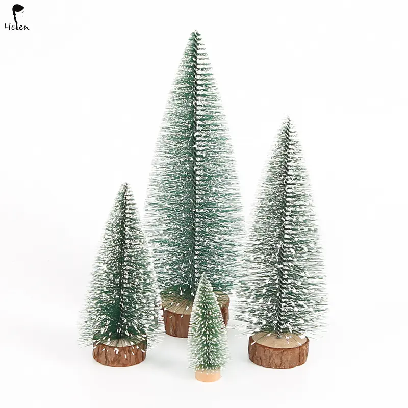 Vendita diretta in fabbrica alberi di natale in Sisal artificiale ornamenti per il gelo della neve con basi in legno per scene in miniatura alberi di natale