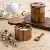 Acacia Wood Salt Jar Solid Wood Seasoning Box Wooden Pepper Shaker Kitchen Spice Bottle Salt Box Storage Spice Jar
