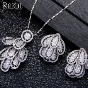 RAKOL APCZS140 Bud shaped pendant necklace and earrings set Hot design wholesale ladies jewellery real gold accessories