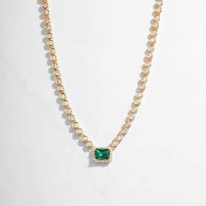 Green Emerald or White Round Cut Moissanite Diamond Tennis Necklace 925 Sterling <b>Silver</b> Gold Plated <b>Choker</b> Engagement Gift - Product Image 4