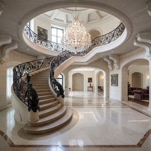 Escalier en marbre naturel Tanlong, escalier courbé intérieur, garde-corps en <span class=keywords><strong>fer</strong></span> <span class=keywords><strong>forgé</strong></span> - Product Image 3
