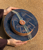 Boîtes d'emballage en papier personnalisées de luxe bleues pour macarons, desserts au chocolat imprimés de motifs palmiers, biscuits et chocolats, cadeaux du Ramadan