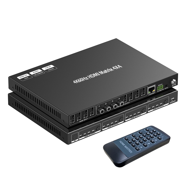 4x4 4K HDMI Matrix Switcher 4K60Hz 18Gbps Dolby Vision HDCP2.2 IR RS232 IP Control Audio Breakout