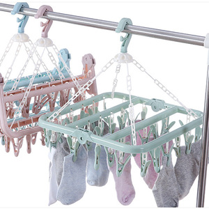 Séchoir pliant multifonctionnel avec 32 pinces, <span class=keywords><strong>cintre</strong></span> simple en plastique pour vêtements d'adultes, <span class=keywords><strong>sous</strong></span>-vêtements et chaussettes d'enfants - Product Image 2