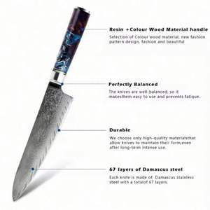 Juego de Cuchillos de Cocina Profesionales de 8 Pulgadas de Acero de Damasco, Ecológicos, con Mango de Madera, Ambidiestros, Forjados en Negro, en Caja de Regalo - Product Image 2