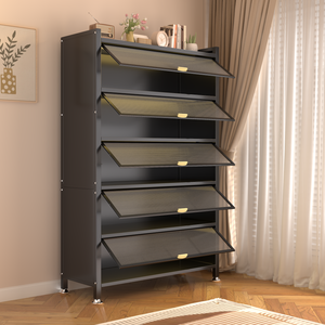 Armadio in Acciaio con Porta a Ribalta Trasparente, Credenza in Metallo Antipolvere, Organizzatore per Cucina, Soggiorno e Sala da Pranzo - Product Image 3