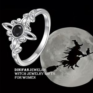 Bague Nœud Celtique Tendance avec Diamant Noir, Bagues Nœud Celtique Ondulé en Zircon Noir, Style Froid et Élégant, Bijou de Doigt Fleur - Product Image 1