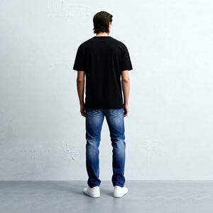 بنطلون جينز رجالي مستقيم الساق موضة 2026 بغسيل أزرق عتيق، سروال دنيم مخصص عالي الجودة مرن وعملي للرجال بالجملة - Product Image 5