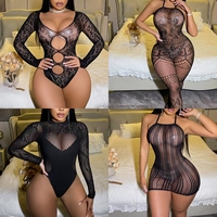 Collant Complet pour Femme Body Transparent Justaucorps Une Pièce Tenue de Danseuse Exotique Robe Résille pour Femme 6014
