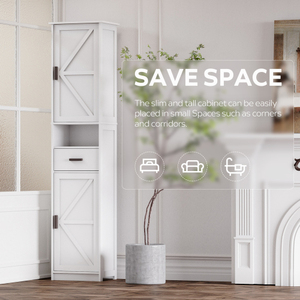 ตู้เก็บของในห้องน้ำไม้เนื้อแข็งทรงสูง 69 นิ้ว พร้อมบานประตูแบบบาร์น 2 บาน 1 ลิ้นชัก ปรับความสูงได้ ดีไซน์ทันสมัยสำหรับห้องนั่งเล่น - Product Image 6