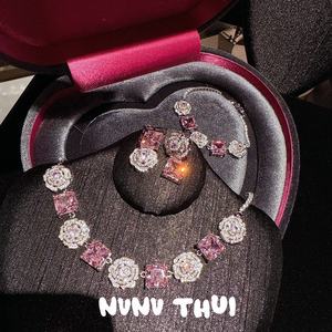 꽃 요정 장미 꽃가루 사각 보석 목걸이와 18K 진산 차 꽃가루 지르콘 팔찌 금도금 황동 보석 - Product Image 1