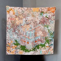 Écharpe carrée pour femme en soie de mûrier 100% twill Xintila, imprimé floral de jardin, collection printemps, couleur bleue, châle en soie