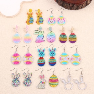 Boucles d'oreilles pendantes Lapin et Œufs de Pâques pour Femme, Bijoux de Fête en Acrylique Scintillant - Product Image 2