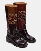 Nouvelles Bottes de Cowboy pour Femmes 2026 en Matériaux Mixtes, Imprimé Léopard, Texture Crocodile, Bottes Hautes au Genou