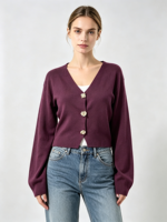 Pull en tricot personnalisé en usine, pull pour femme à manches longues et col en V, cardigan en tricot boutonné pour femme