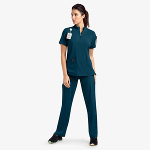 <span class=keywords><strong>Uniformes</strong></span> de Enfermería de Mezclilla con Cierre de Manga Corta de Estilo Europeo Americano <span class=keywords><strong>para</strong></span> Salón de Belleza, Hospital y Ocio - Product Image 4