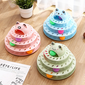 Jouet pour chat à quatre niveaux, roue tournante, bleu, vert, rose, 24x24x20cm, ensemble de jeu interactif et éducatif pour animaux de compagnie - Product Image 2