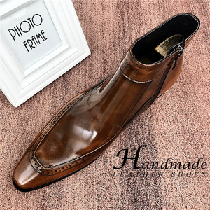 Botas de cuero formales de negocios para hombre, botines Chelsea de estilo británico con punta en pico, mocasines de cuero vacuno. - Product Image 1