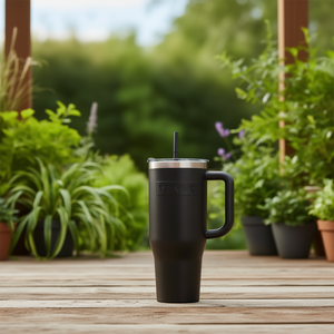 Mug de voyage isotherme Vevor 40 oz en acier inoxydable avec couvercle à paille, noir, pour café et autres boissons - Product Image 2