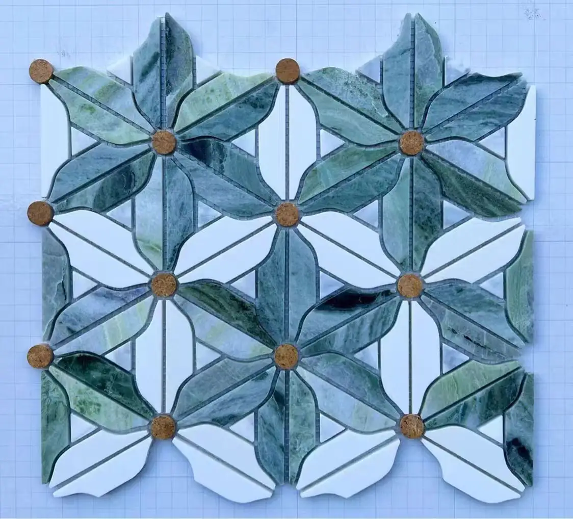 Azulejo de mosaico de mármol verde oscuro Morden corte por chorro de agua para Baño