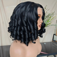 Perruque brésilienne à extensions de cheveux, 14 pouces, bouclée, lisse, courte, style bob, ondulée, résistante à la chaleur, sans colle, densité 180 %