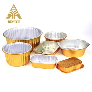 1050ml Golden Aluminum heated Round food serving tray supper big thermal plate tin foil dishes aluminum tray