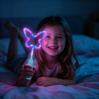 Baguette lumineuse LED Papillon Princesse des Fées avec poignée bleu ciel, clignotante, pour les fêtes d'anniversaire des filles, les parades nocturnes des parcs à thème