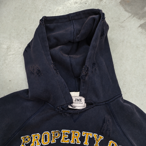 High Street Custom Mens <b>Vintage</b> Washed Dark Navy Distressed Ripped Pullover Hoodie XXL Letter Printed <b>Sweatshirt</b> Unisex Oversize - Product Image 3