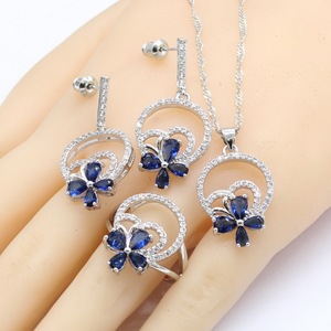 New Dark Blue Zircon Platinum Silver Plated Trendy Jewelry Sets Women <strong>Wedding</strong> Party Gift Earrings Bracelet <strong>Rings</strong> <strong>Necklace</strong> - Product Image 2