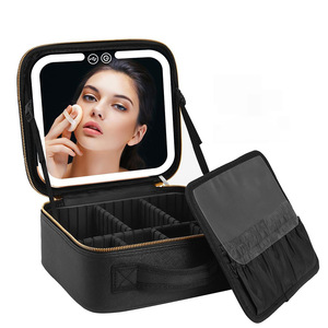 Organizador de maquillaje con espejo LED, estuche de cosméticos de viaje de gran capacidad para mujer, almacenamiento en el hogar, color rosa - Product Image 5