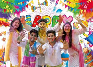 Bannière de fond pour Holi, Festival indien hindou, pour séances photo, décorations colorées pour fête Holi - Product Image 5