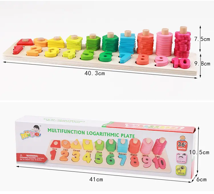 Preschool Education Math Stacking Block Learning Wood Number Puzzle Sorting Montessori Toys Chunky Jigsaw