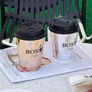 แก้วกาแฟกระดาษสองชั้นเคลือบ PE แบบใช้แล้วทิ้ง เป็นมิตรกับสิ่งแวดล้อม ย่อยสลายได้ ผลิตตามสั่ง สีทองเงิน พร้อมฝาปิด - Product Image 5
