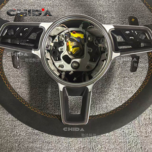 Volante de Ante Negro Personalizado para Porsche 911 992 997 718 Panamera Cayenne Taycan Macan <span class=keywords><strong>Tarkan</strong></span> Boxster Carrera - Product Image 4