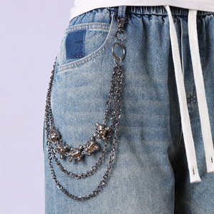 Cadena de cintura yueli estilo Hip Hop Punk Metal para mujer, diseño de calavera, doble anillo, plata tibetana, cadena para pantalones, accesorio decorativo para vaqueros. - Product Image 2